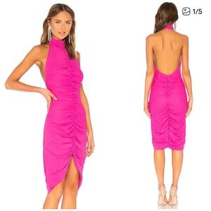 NBD Andrew Pink Ruched Halter Midi Dress Revolve